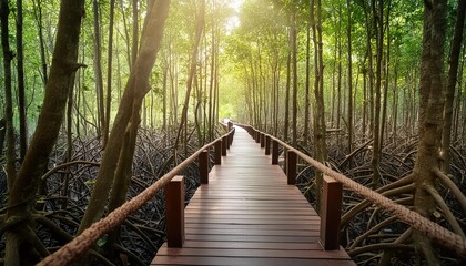 walking path in the mangrove forest nature study trail ranong province thailand