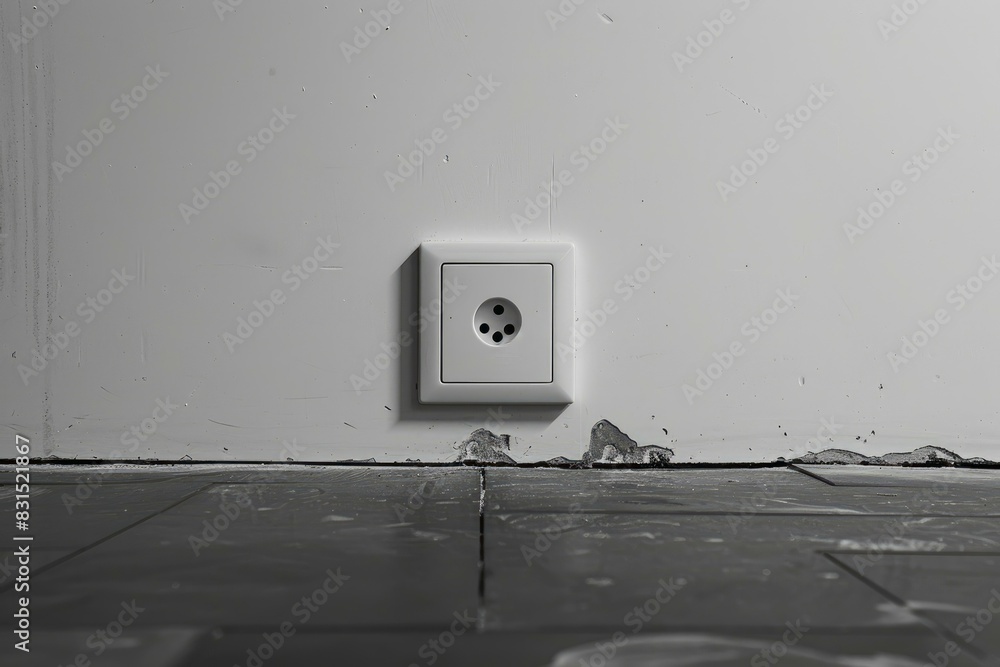 Poster a single electrical socket on a plain wall with a subtle textured surface