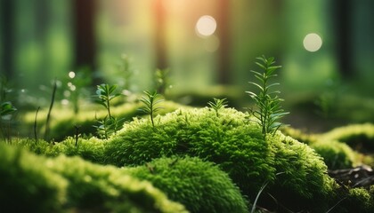 green moss in nature