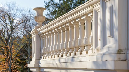 The Greek Revival balustrade, with classical motifs and marble columns, enhances the estate's timeless elegance.