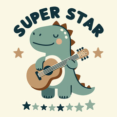 Cool Dinosaur with Guitar tshirt art fashion designs.