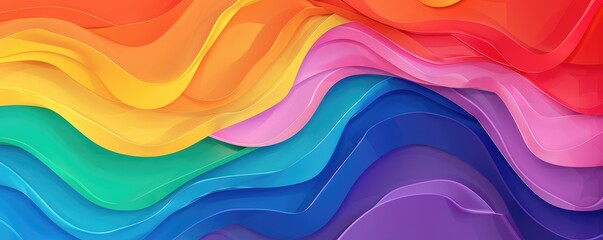 Vibrant multicolored abstract design with flowing wave patterns in a smooth gradient of colors.