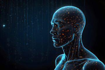 Fototapeta premium loneliness or lostness is a is a psychologic concept with a human head and a levitating human body projection from it on a dark background.