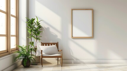 Bright and airy room with a large window, a plant, and a comfortable chair. Perfect for relaxing or reading a book.