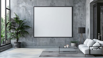 Blank wall mockup in a modern interior living room with minimalist furniture and decor.
