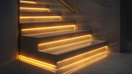 Transform Your Stairs with Sandstone Neon Lighting, Dive into a world where modern meets magical with our sandstone light embedded in stair corners. 