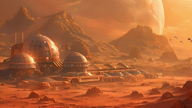 This sci-fi space station hovers above a mysterious alien planet, showcasing advanced technology and alien landscapes.