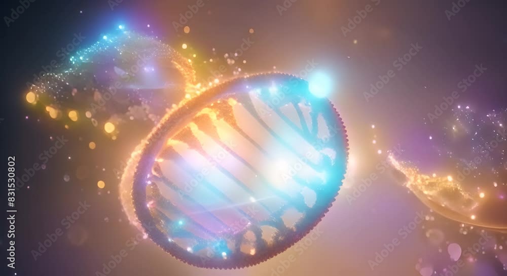 Poster glowing double helix dna strand with sparkling particles representing genetics and life concept gene