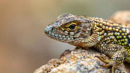 Fototapeta premium A lizard is sitting on a rock with its head up