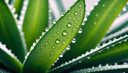 aloe leaf with water drops, biocosmetics with herbs and vitamins