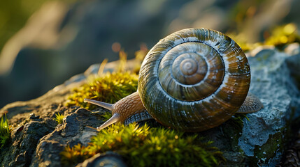 A small snail is sitting on a rock - Powered by Adobe