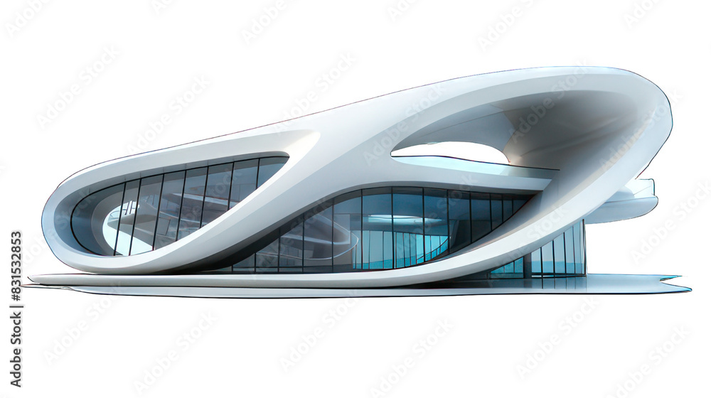 Poster futuristic building isolated on white created with generative ai