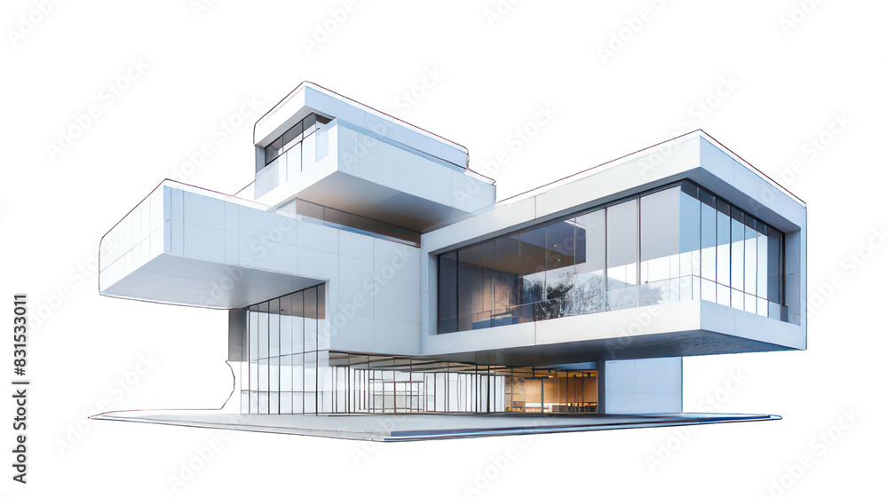 Poster futuristic building isolated on white created with generative ai
