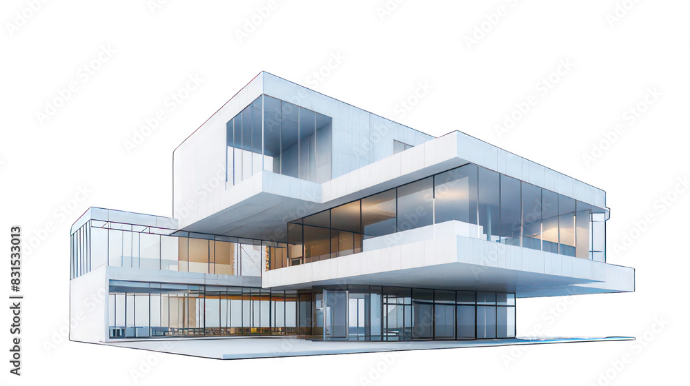 Poster futuristic building isolated on white created with generative ai
