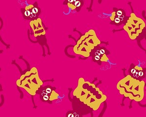 Halloween animals seamless cats and pumpkins pattern for wrapping paper