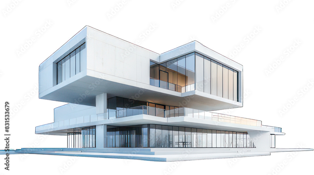 Poster futuristic building isolated on white created with generative ai