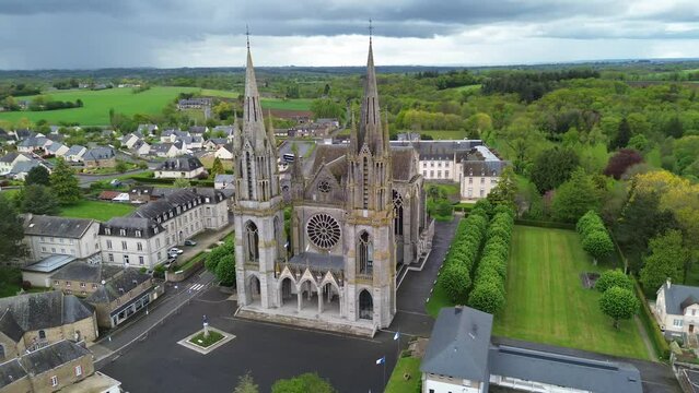 drone video Pontmain basilica France Europe