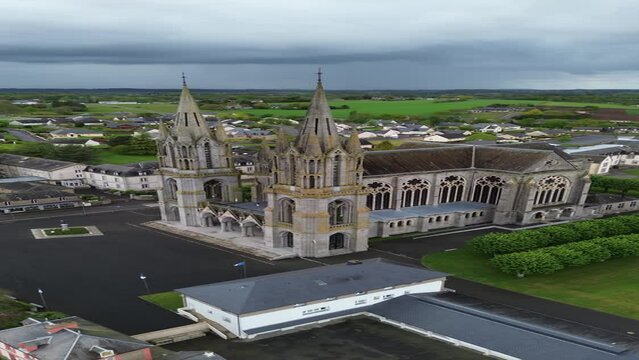drone video Pontmain basilica France Europe