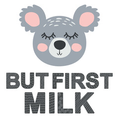 Cute face of an animal with lettering. Scandinavian style and pastel palette. baby posters, cards, clothes, childrens rooms
