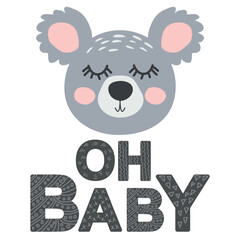 Cute face of an animal with lettering. Scandinavian style and pastel palette. baby posters, cards, clothes, childrens rooms