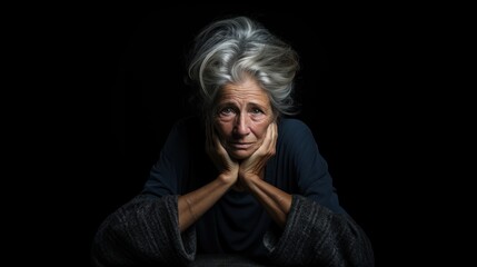 Elderly lady with white hair showing a look of concern and deep contemplation