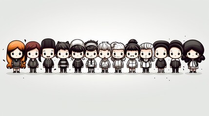 A group of simplistic styled cartoon characters standing together for a cute presentation