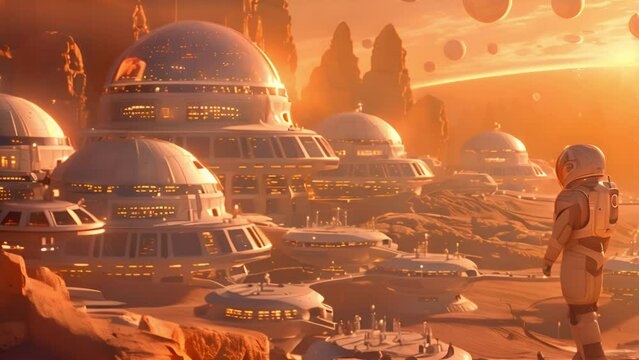 This sci-fi spaceship touches down in a bustling metropolis on an alien planet.