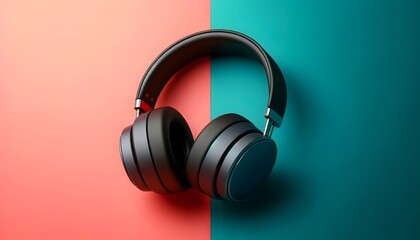 Minimalistic headphones isolated against a two-tone background, emphasizing simplicity and modernity. Ideal for clean and sophisticated audio product advertisements.