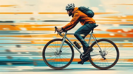 Fototapeta premium Eco-Friendly Commute: Businessman Riding Bicycle, Flat Vector Illustration on White Background