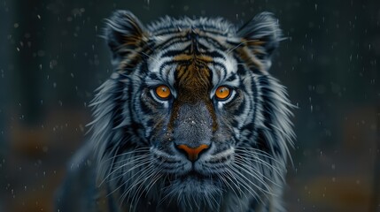 Obraz premium Futuristic Vision of a Majestic Tiger: A Blend of Fear and Beauty in a Dark, Mysterious Setting