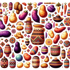 Variety of Peruvian Potatoes with Inca Motifs.