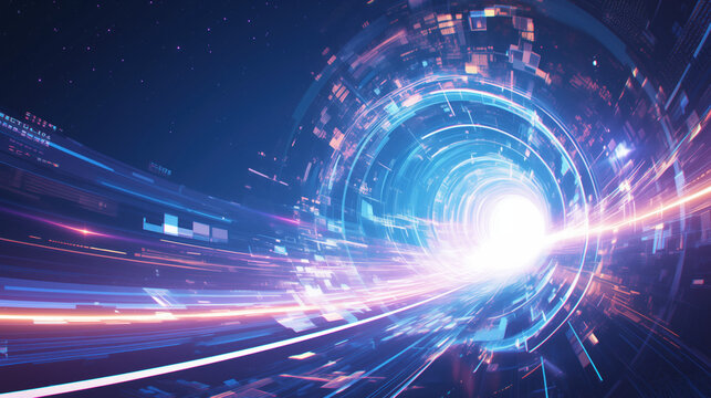 Abstract travel portal with a blend of blue and purple hues
