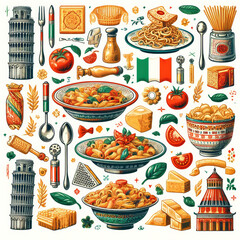Vibrant Italian Pasta Illustration