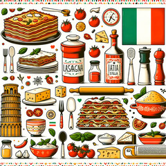 Vibrant Italian Lasagna Illustration