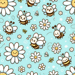 Playful Bees and Flowers Illustration