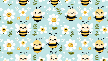 Playful Bees and Flowers Illustration