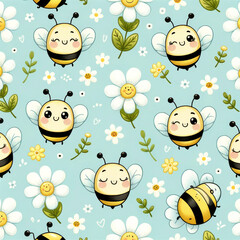 Playful Bees and Flowers Illustration