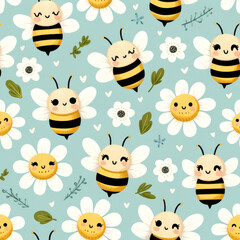 Playful Bees and Flowers Illustration