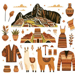 Vibrant Montage of Peruvian Traditional Items and Scenery