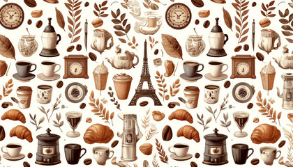 Parisian Coffee and Pastries: A Decorative Illustrative Pattern