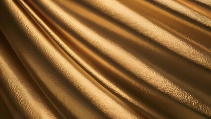 Fototapeta premium Luxurious Gold Foil Textured Wavy Fabric, Shiny Flowy Cloth, Golden Faux Leather Background, Museum or Gallery Backdrops for Product Photography for Elegant Glamorous Design Projects, 3D rendering