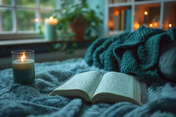 A serene scene of a person journaling their thoughts and gratitude before bedtime, establishing a calming pre-sleep ritual.