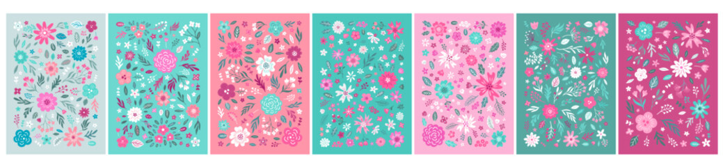 Floral composition set. Aesthetic botanical notebook covers. Boho provence style print collection. EPS 10 vector illustration.