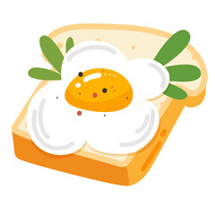 Toast with scrambled eggs. Fast breakfast, healthy food. Vector isolated image