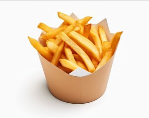 french fries in a white box mockup  on isolated background
