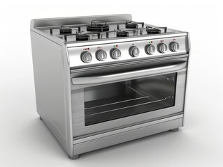 Gas stove: Silver household cooker on white background, gas stove: Silver household stove-top oven on white background. 3D illustration.