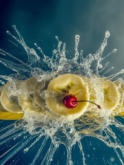 cherry and bananas in water