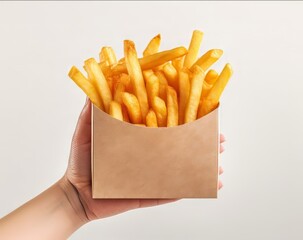 french fries in a white box mockup  on isolated background