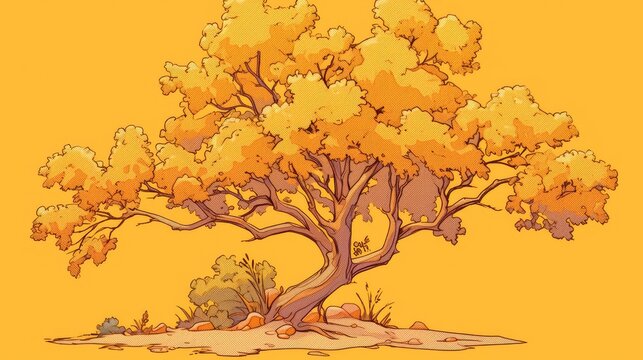 Get your hands on a printable worksheet featuring a charming cartoon rowan tree in a vibrant orange hue on a horizontal A4 page just waiting for your coloring skills to bring it to life