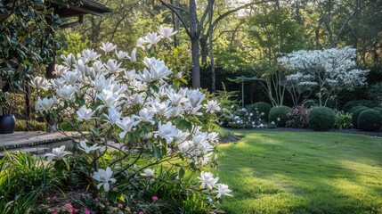 Star magnolia growing in a garden
